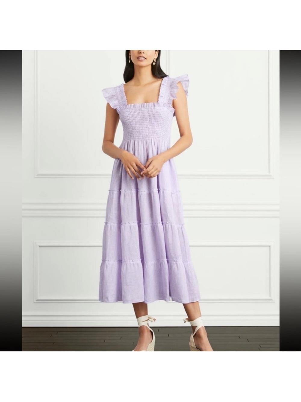 100% Linen Hill House Lavender Smocked Nap Dress sz small - Picture 2 of 8